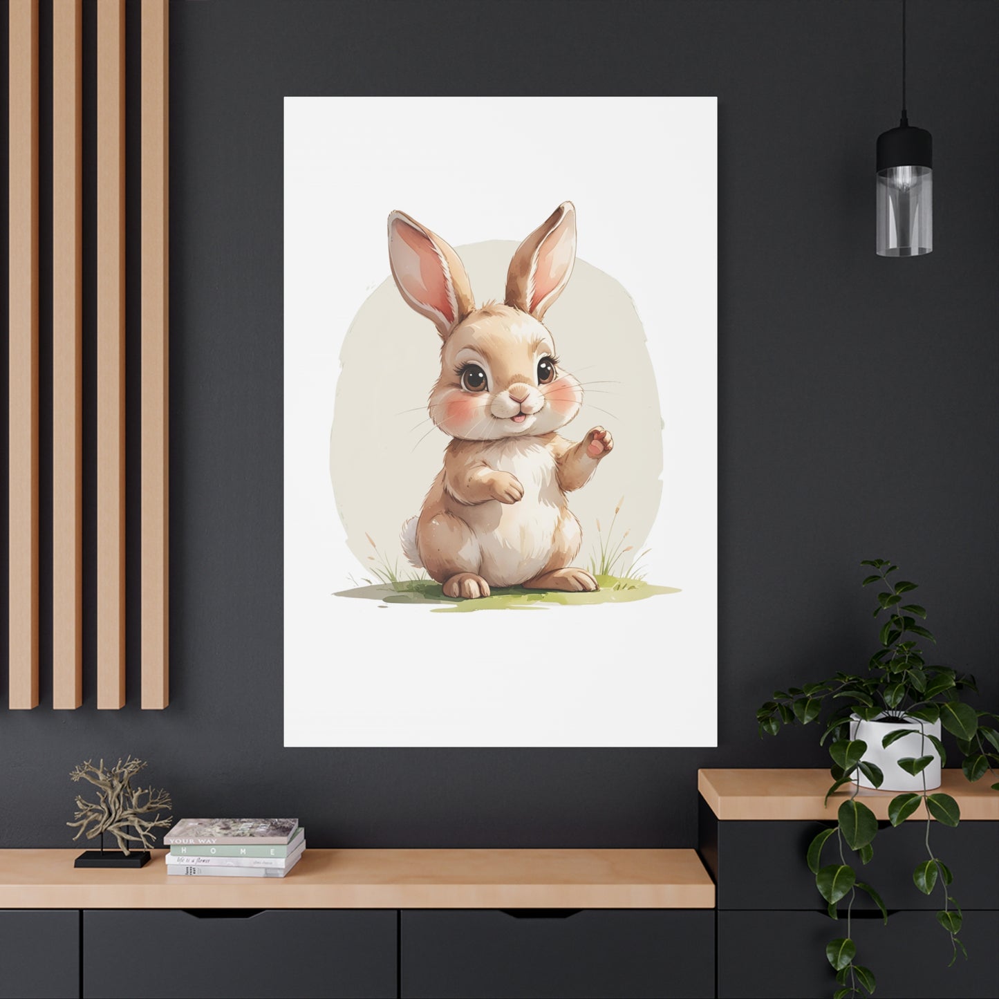 Charming Bunny Canvas Wall Art, Cute Rabbit Home Decor, Nursery Decor, Kids Room Artwork, Easter Decoration, Animal Print - free shipping