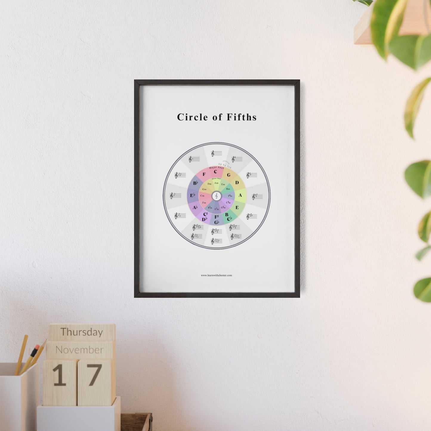 Music Theory Poster with Wooden Frame, Circle of Fifths Wall Art for Musicians, Music Teacher Gift, Music Lover Decor - Free shipping