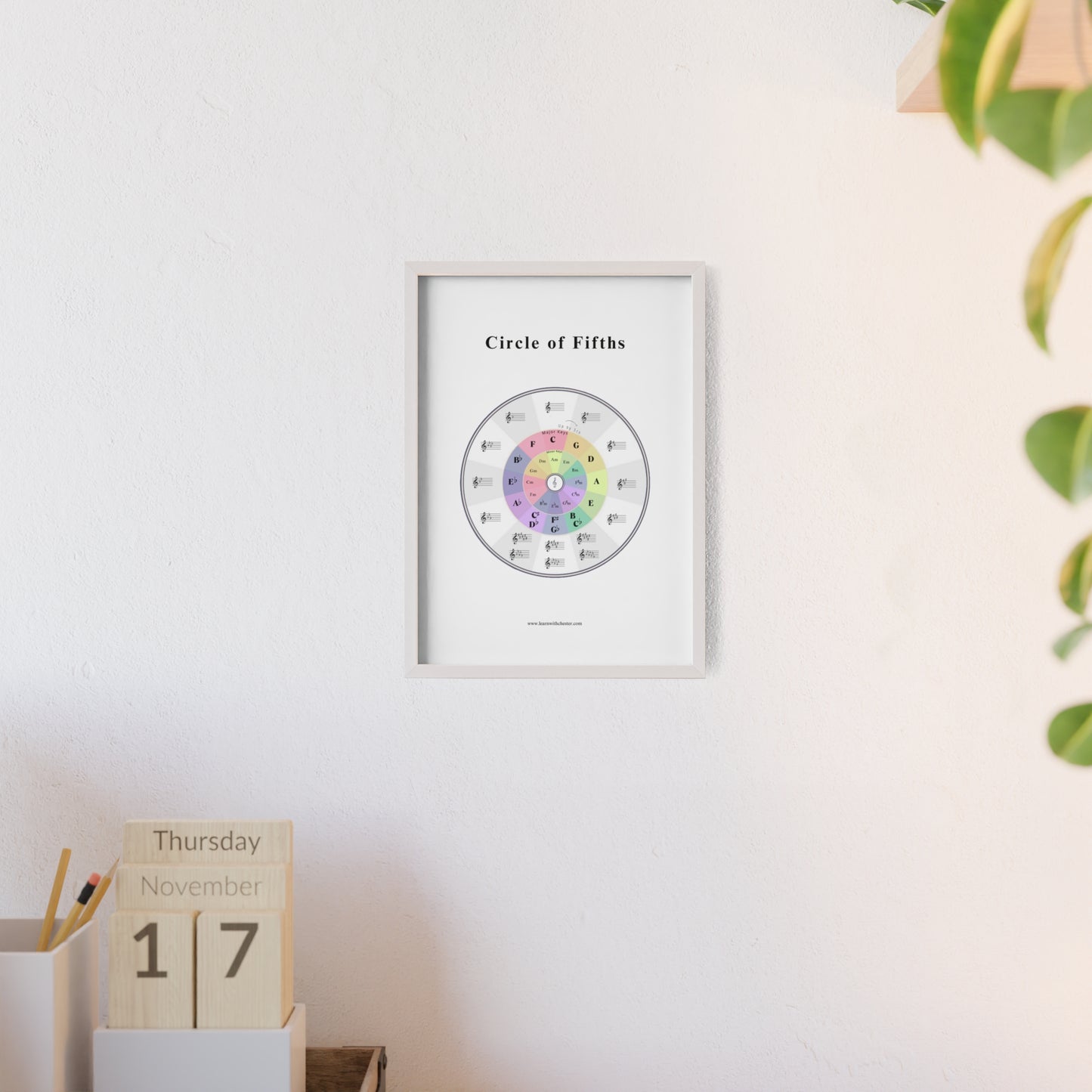 Music Theory Poster with Wooden Frame, Circle of Fifths Wall Art for Musicians, Music Teacher Gift, Music Lover Decor - Free shipping