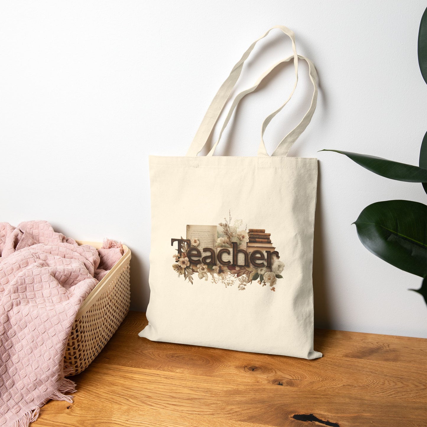 Teacher Appreciation Tote Bag, Eco-Friendly Canvas Bag, Gift for Teachers, Reusable Grocery Bag, Floral Print Bag, Back to School Gift