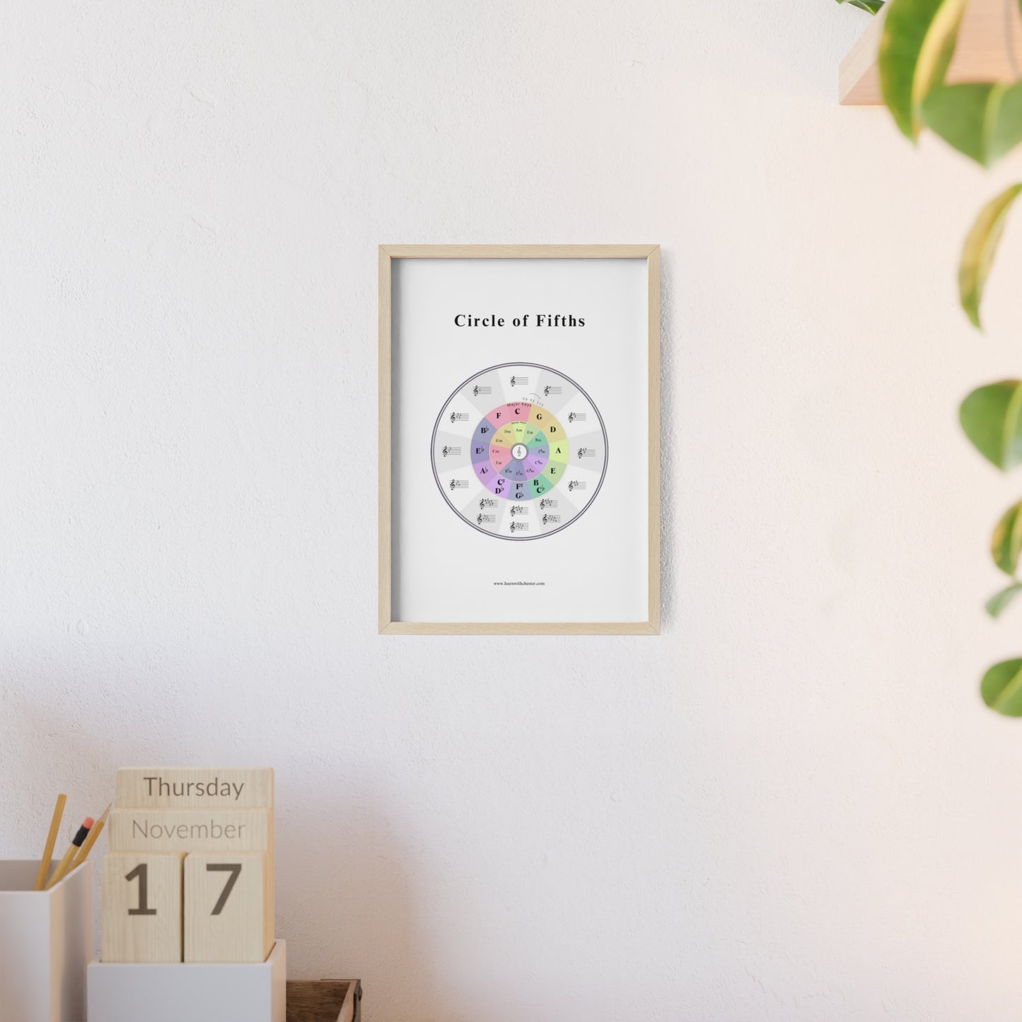 Music Theory Poster with Wooden Frame, Circle of Fifths Wall Art for Musicians, Music Teacher Gift, Music Lover Decor - Free shipping