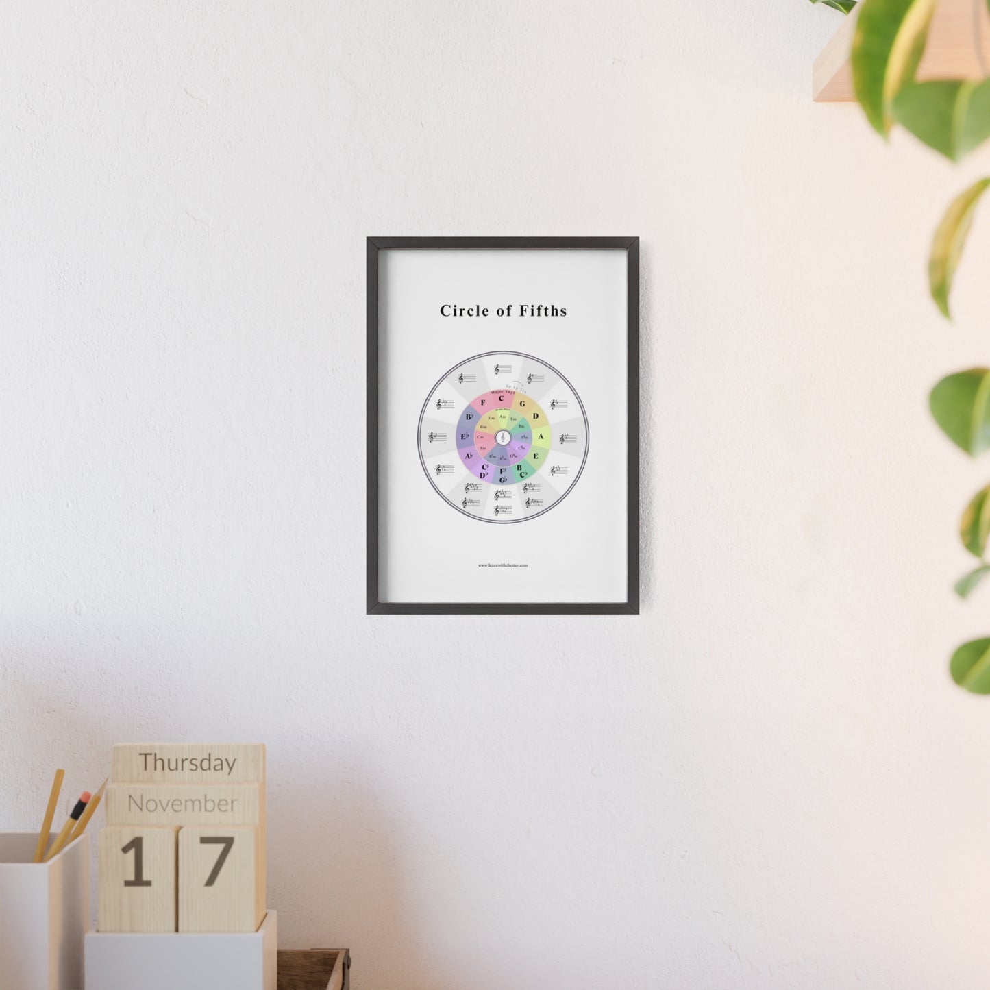 Music Theory Poster with Wooden Frame, Circle of Fifths Wall Art for Musicians, Music Teacher Gift, Music Lover Decor - Free shipping