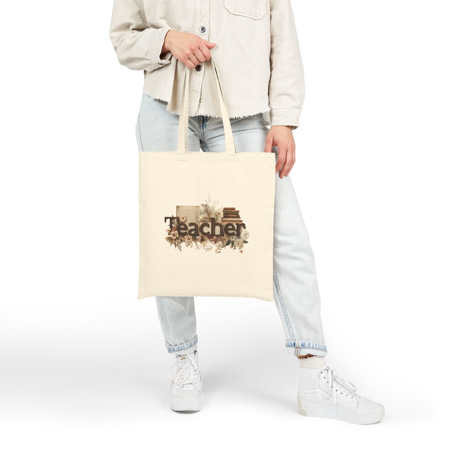 Teacher Appreciation Tote Bag, Eco-Friendly Canvas Bag, Gift for Teachers, Reusable Grocery Bag, Floral Print Bag, Back to School Gift