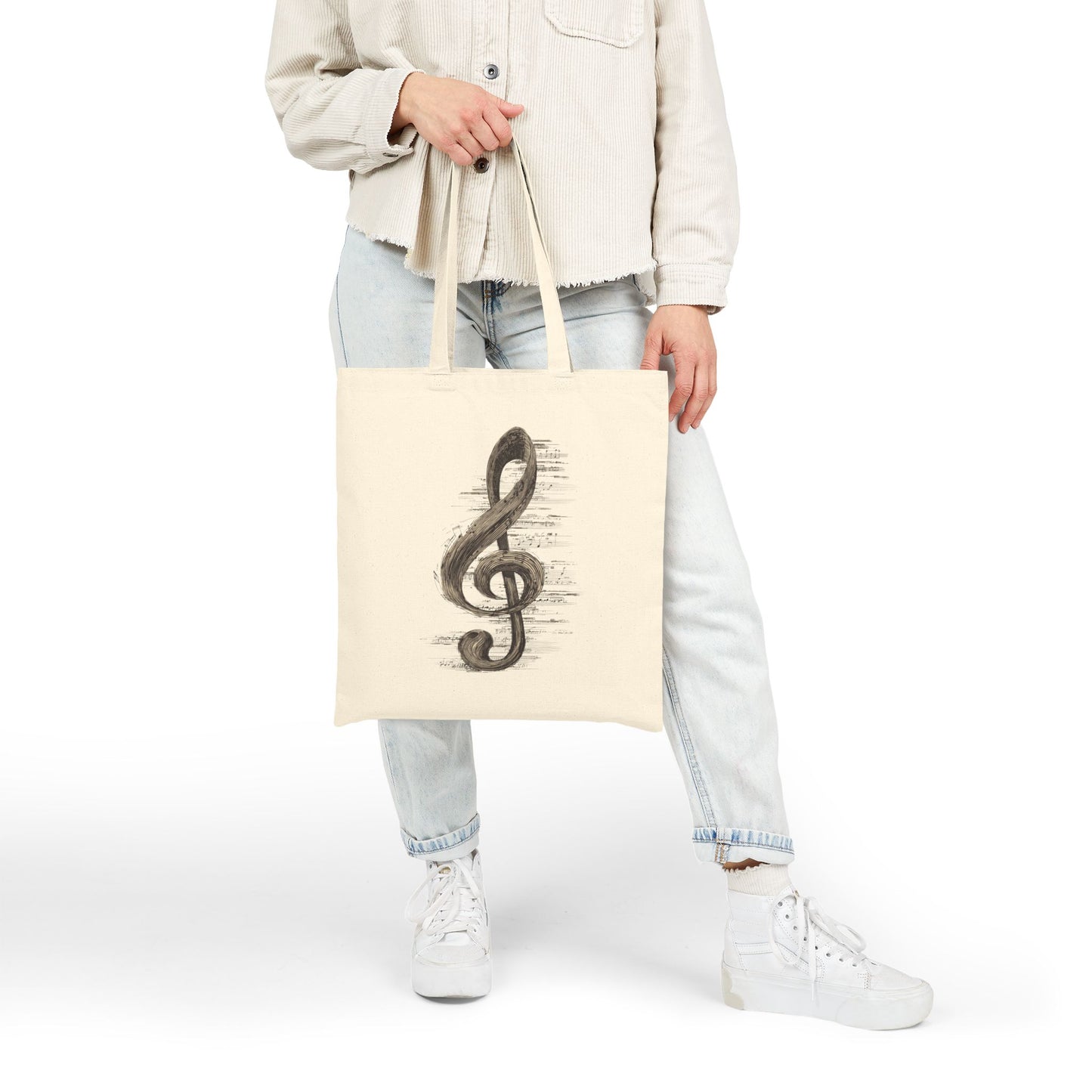 Natural Cotton Tote Bag with Treble Clef – Music Lover Gift, Eco-Friendly Music Tote, Reusable Bag for Musicians and Students