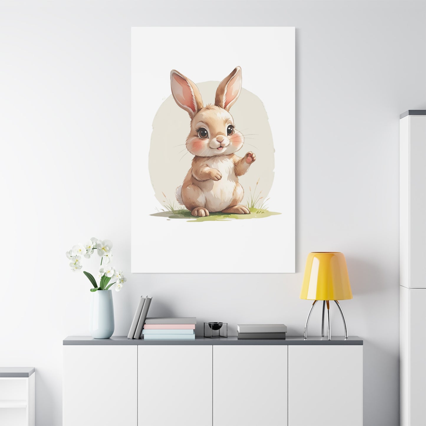 Charming Bunny Canvas Wall Art, Cute Rabbit Home Decor, Nursery Decor, Kids Room Artwork, Easter Decoration, Animal Print - free shipping