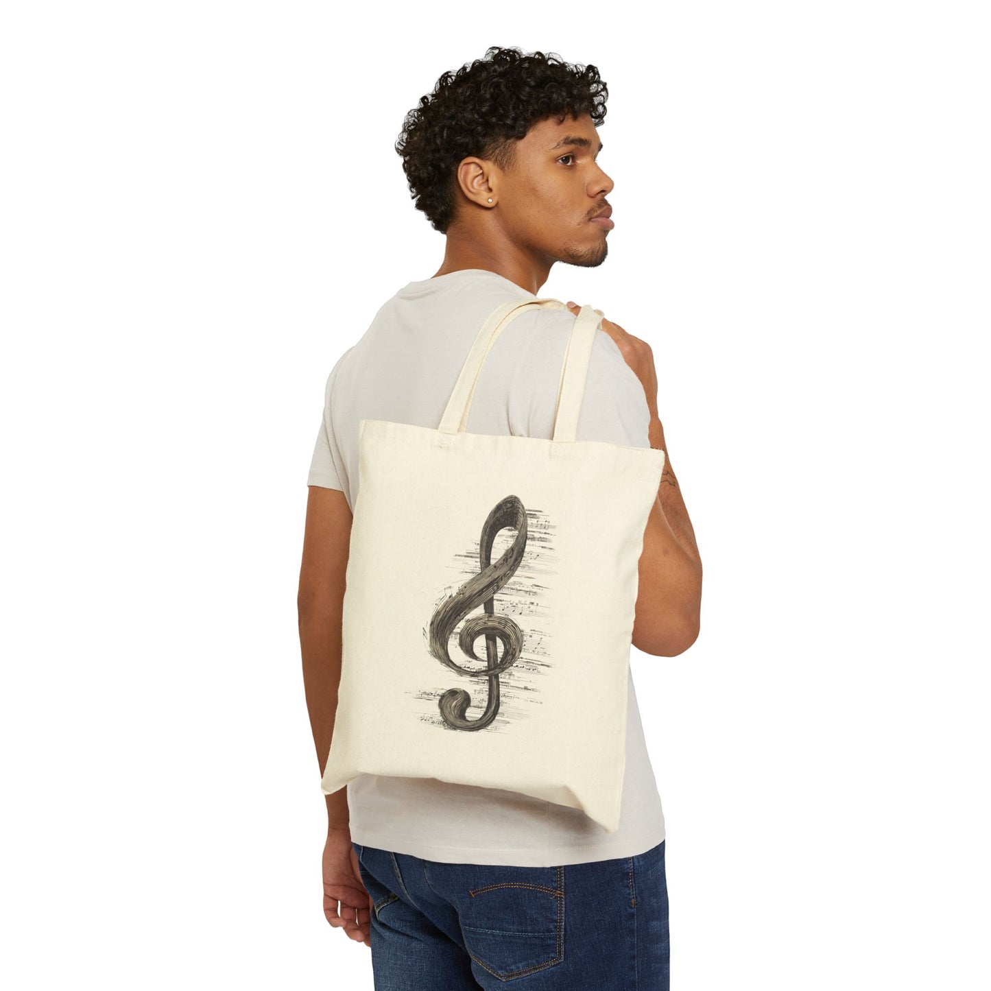 Natural Cotton Tote Bag with Treble Clef – Music Lover Gift, Eco-Friendly Music Tote, Reusable Bag for Musicians and Students