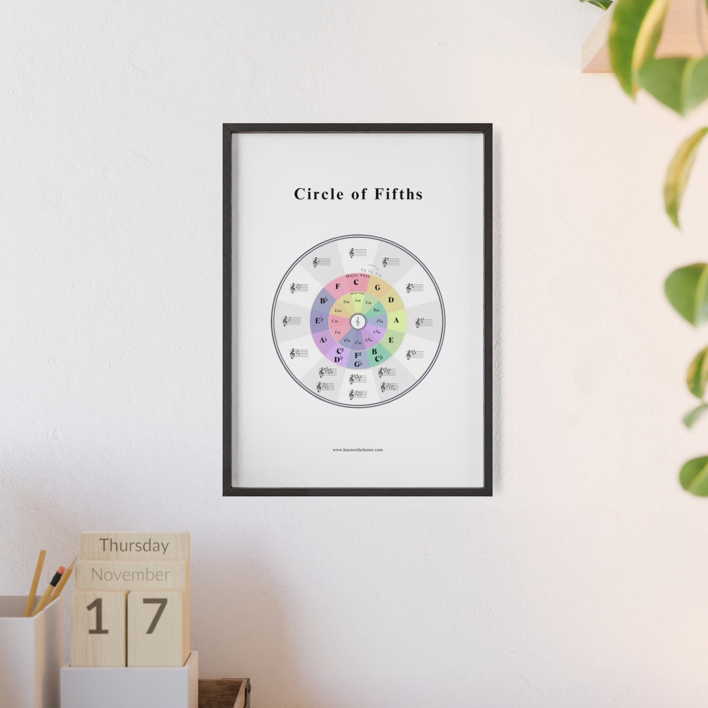 Music Theory Poster with Wooden Frame, Circle of Fifths Wall Art for Musicians, Music Teacher Gift, Music Lover Decor - Free shipping