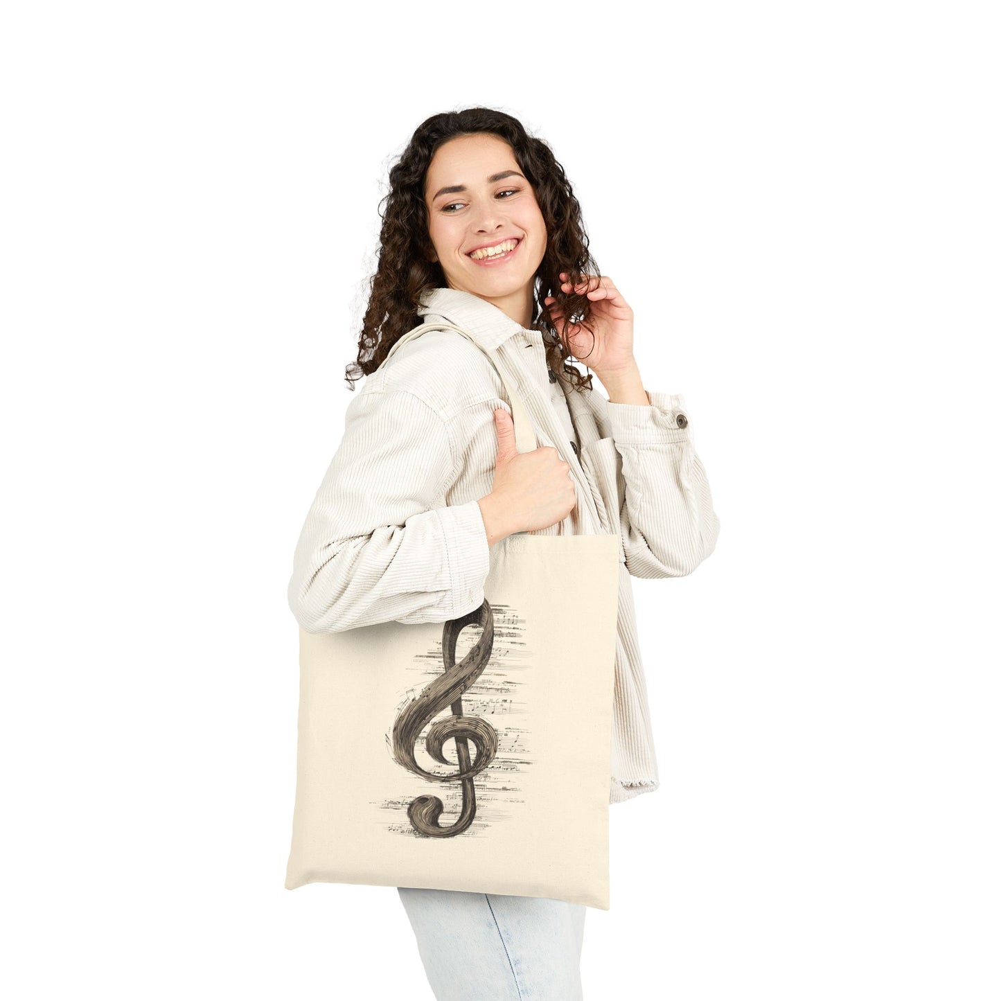 Natural Cotton Tote Bag with Treble Clef – Music Lover Gift, Eco-Friendly Music Tote, Reusable Bag for Musicians and Students