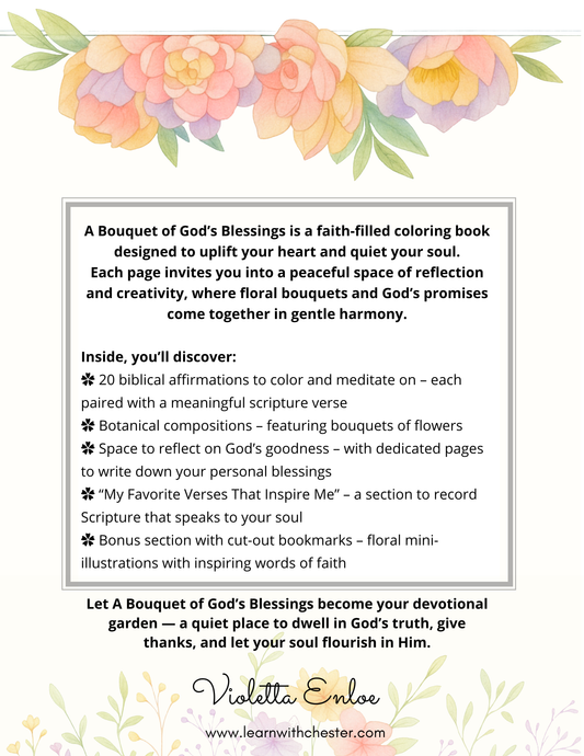 Bouquet of God’s Blessings – Printable Christian Coloring Book for Adults (Digital Download)