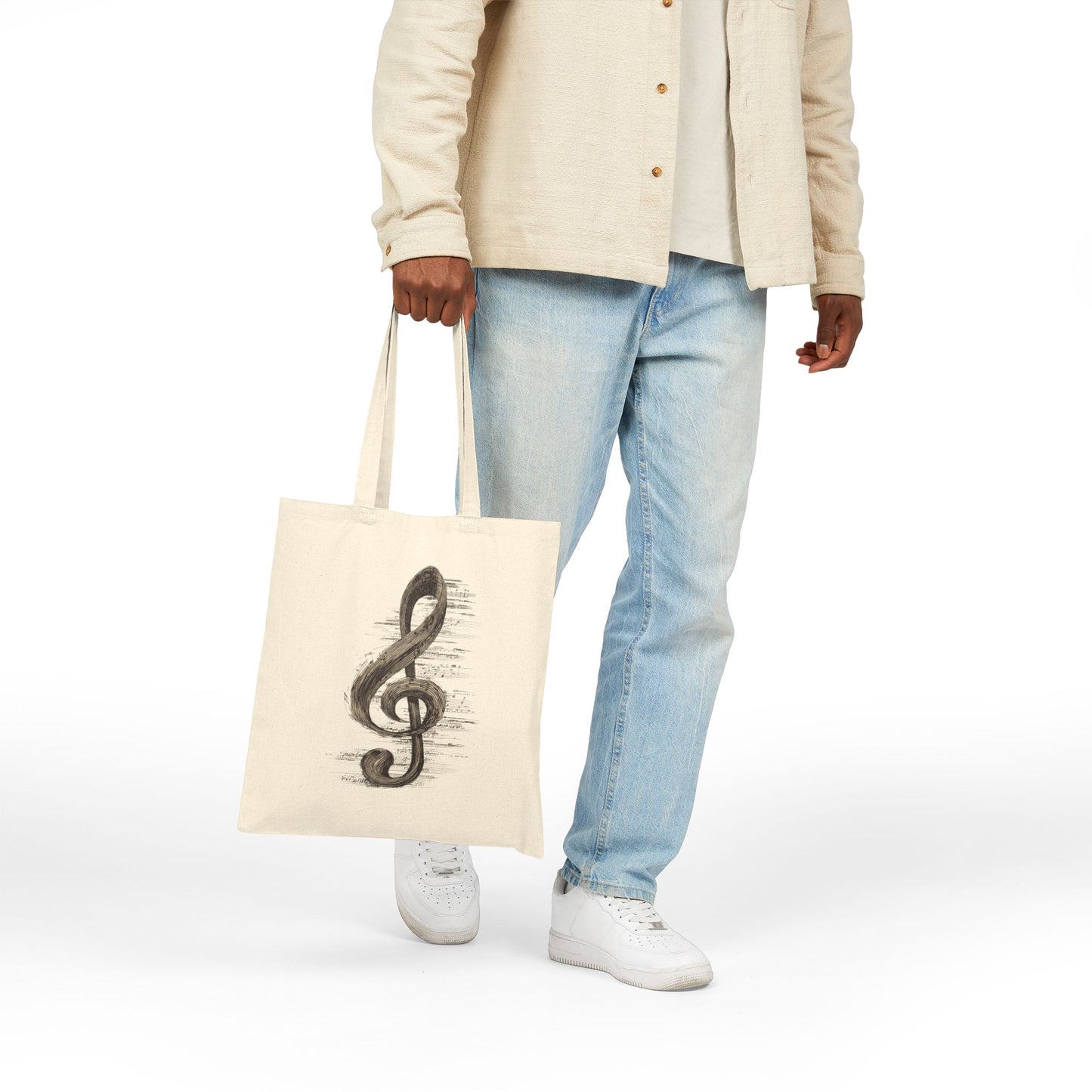 Natural Cotton Tote Bag with Treble Clef – Music Lover Gift, Eco-Friendly Music Tote, Reusable Bag for Musicians and Students