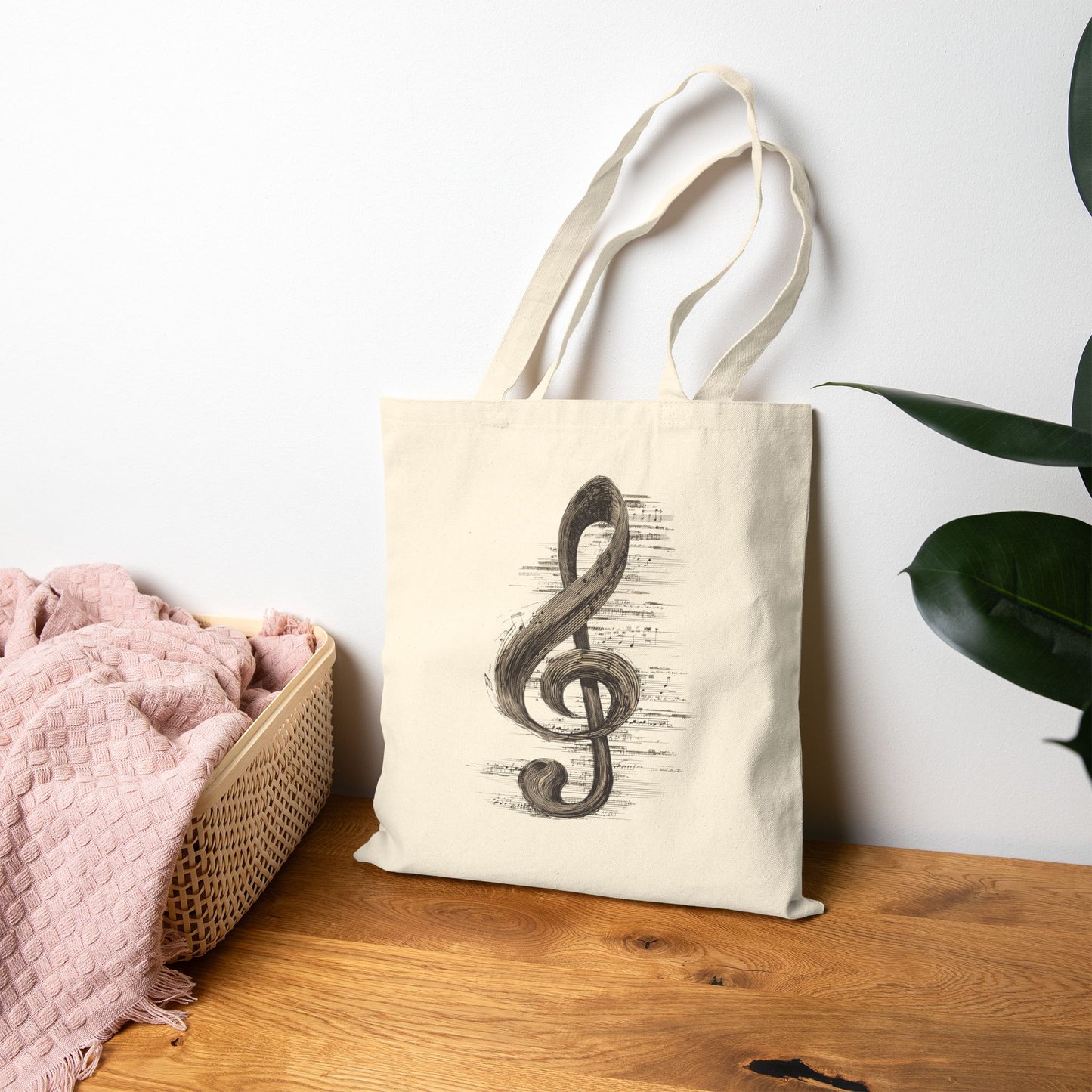 Natural Cotton Tote Bag with Treble Clef – Music Lover Gift, Eco-Friendly Music Tote, Reusable Bag for Musicians and Students