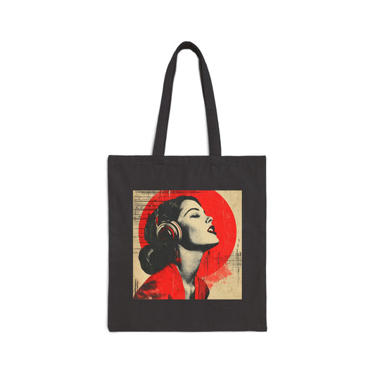 Vintage-Inspired Cotton Canvas Tote Bag, Eco-Friendly Shopping Bag, Music Lover Gift, Retro Handbag, Art Decor Bag