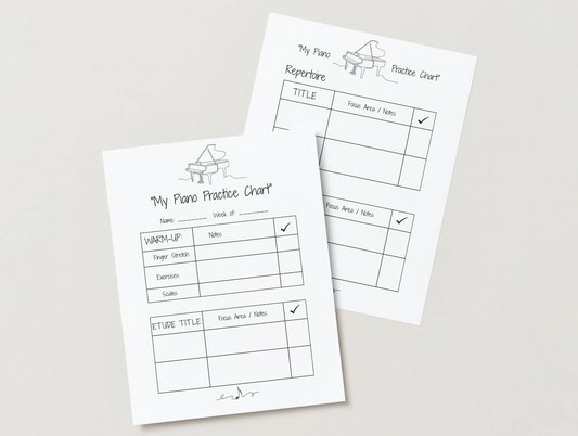 Editable Piano Practice Planner – Weekly & Monthly Music Charts, Warm-Ups, Repertoire, Goals – Canva Template - Digital Product